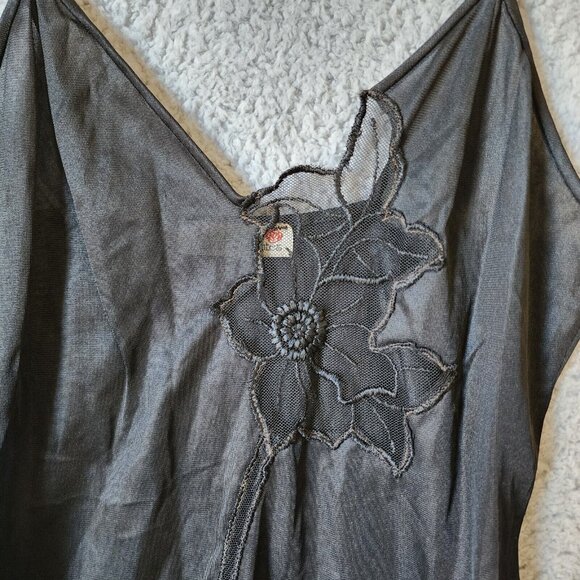 Vtg Joie De Vie Nylon Satin Nightgown Plunging Lace High Slit Sexy Black Petite - Picture 3 of 16